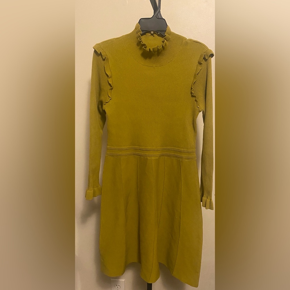Women’s Large - Nina Leonard Green Ribbed Dress - Long Sleeve - DONATED